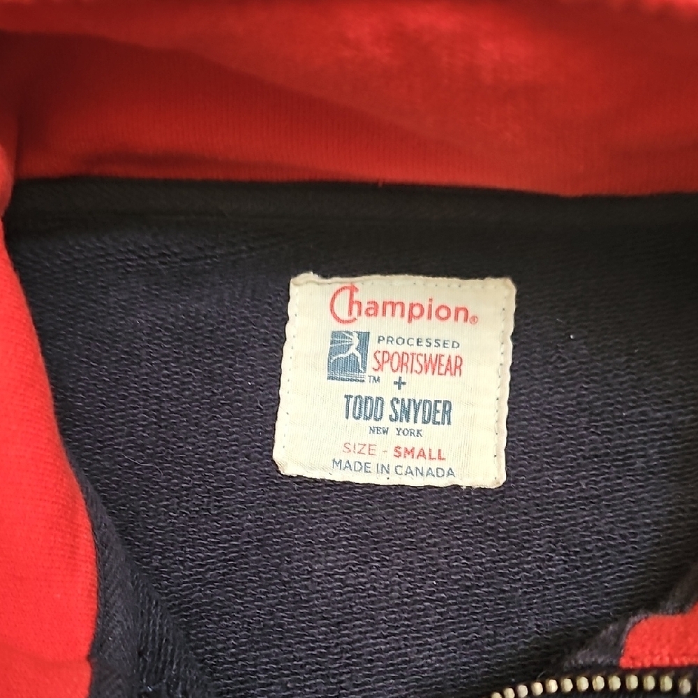 Todd Snyder Champion Black and Red Quarter-Zip Sweatshirt - Picture 2 of 5